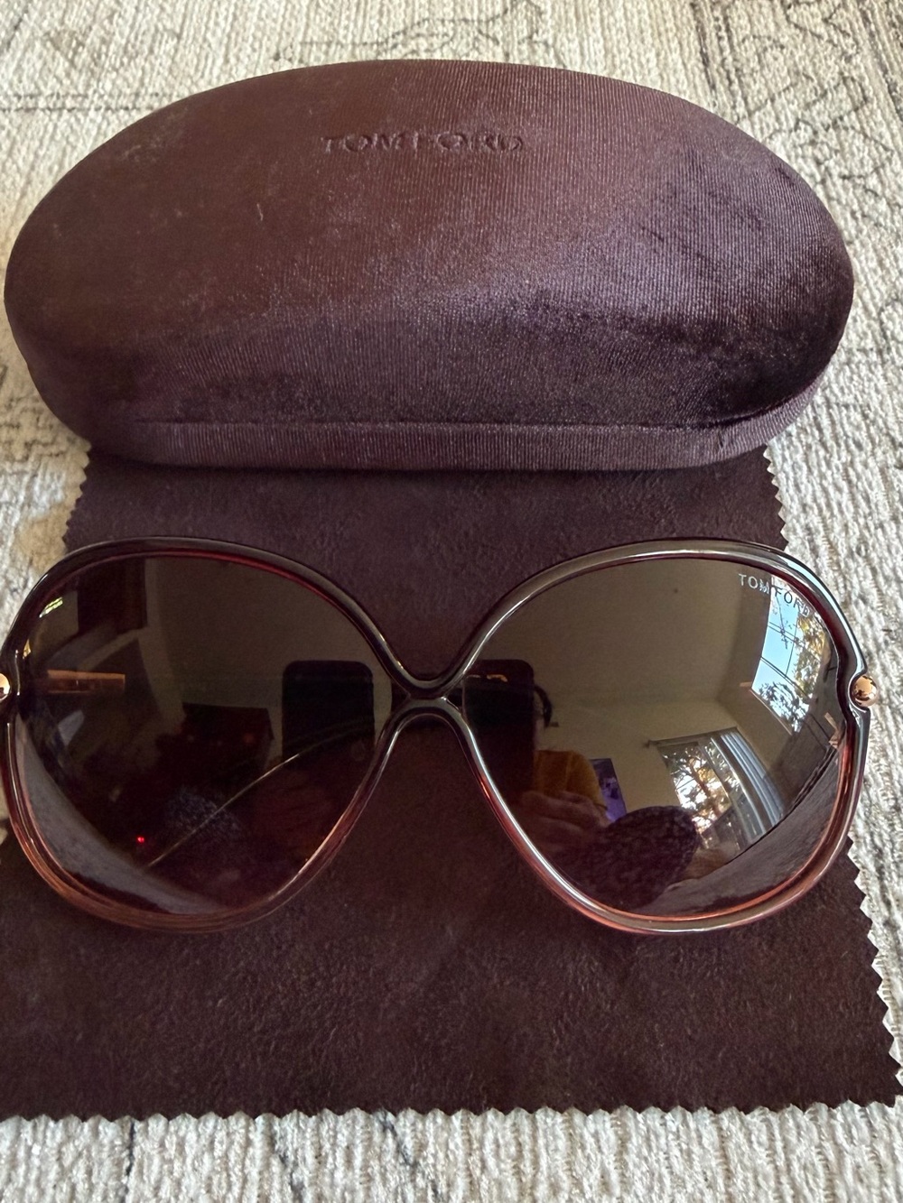 Tom Ford Women's Oversized Brown Gradient Sunglasses with Gold Accents